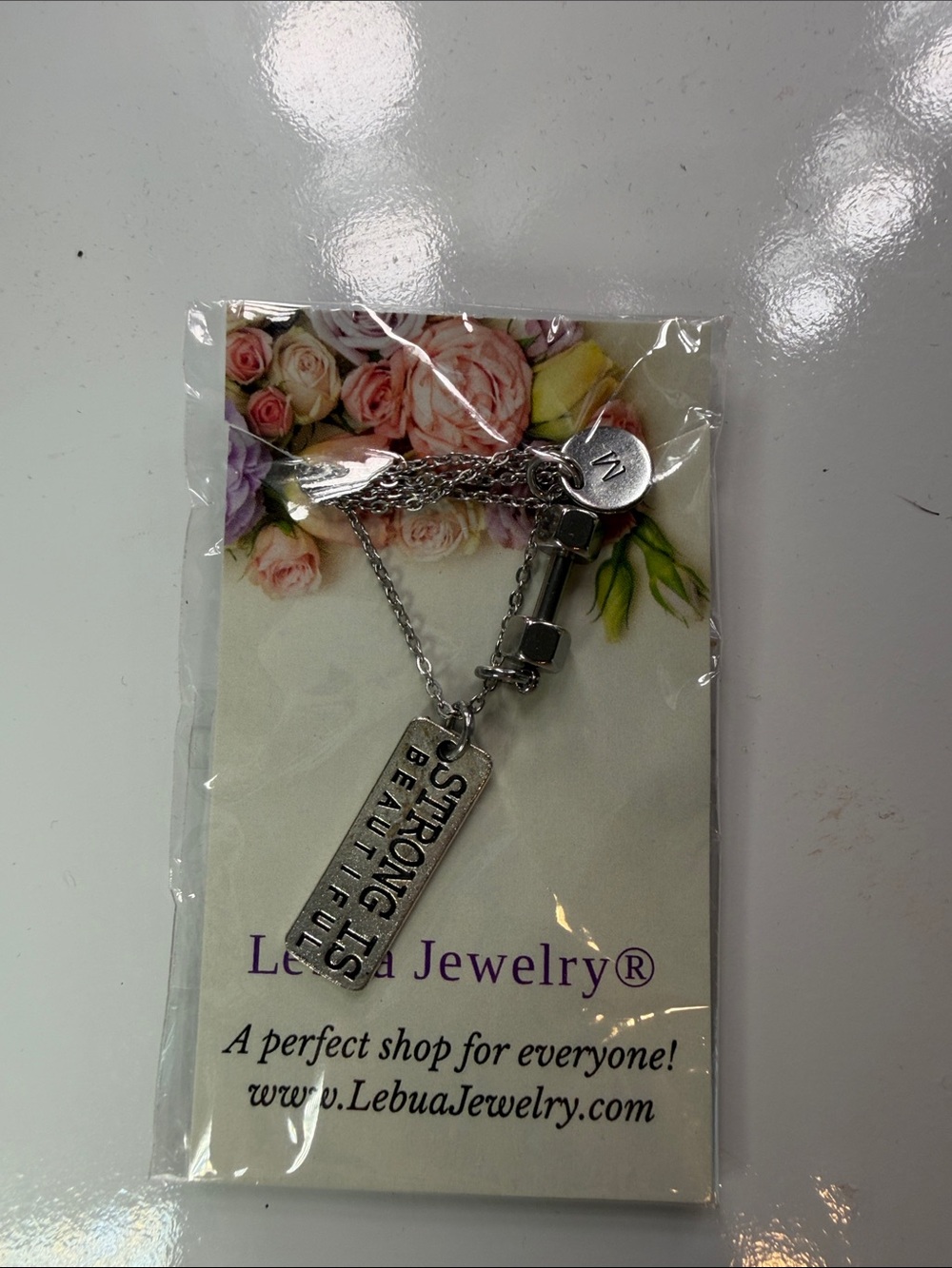 Silver 'Strong Beautiful' Inspirational Pendant Necklace